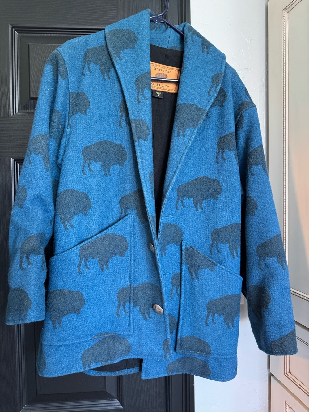 True Grit Blue Buffalo Print Wool Coat